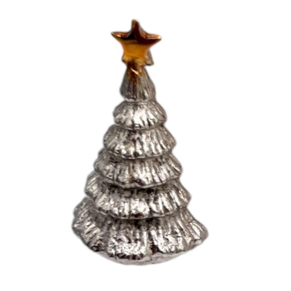 Mini Silver Christmas Tree w/Gold Star Place Card Set 5 Vtg Macys Heavy 1.5 Inch